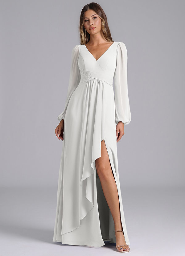 Azazie Liah Abiti da Damigella Abito A-Line in Chiffon Maniche Lunghe Bianco image1