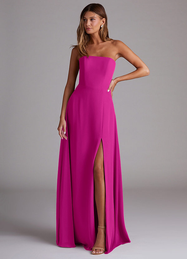 Azazie Wren Bridesmaid Dresses Fuchsia A-Line Side Slit Chiffon Convertible Dress image1