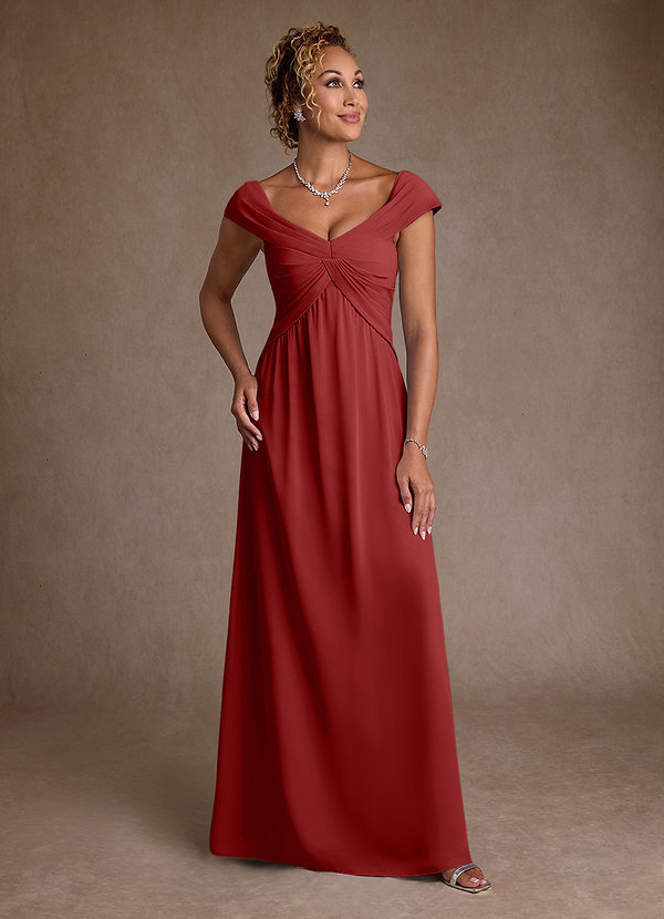 Azazie Myrtle Mother of the Brides Dresses Rust A-Line Pleated Chiffon Dress image1