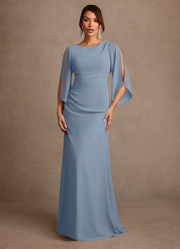 Azazie Anaheim 신부의 어머니 드레스 A라인 주름진 쉬폰 플로어 길이 드레스 image1