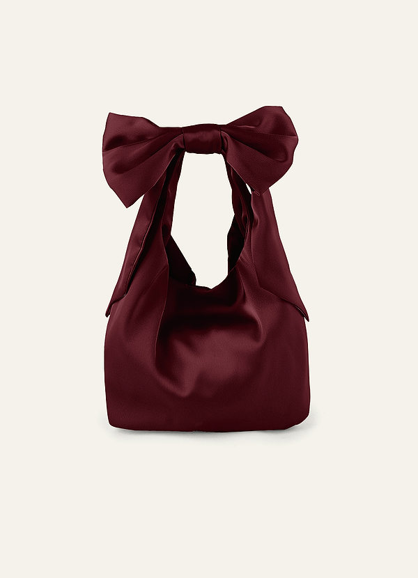 front Matching Color Stretch Satin Bow Handbag