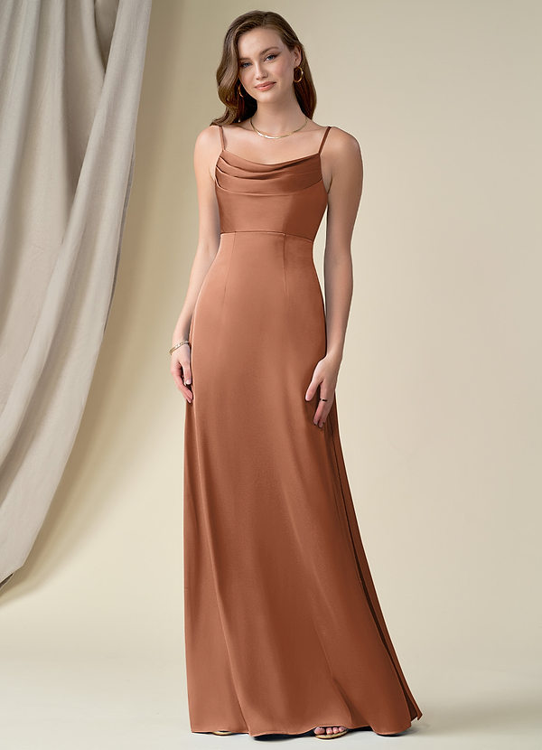 Bronzer Azazie Esmee Stretch Satin Dress Bridesmaid Dresses Azazie