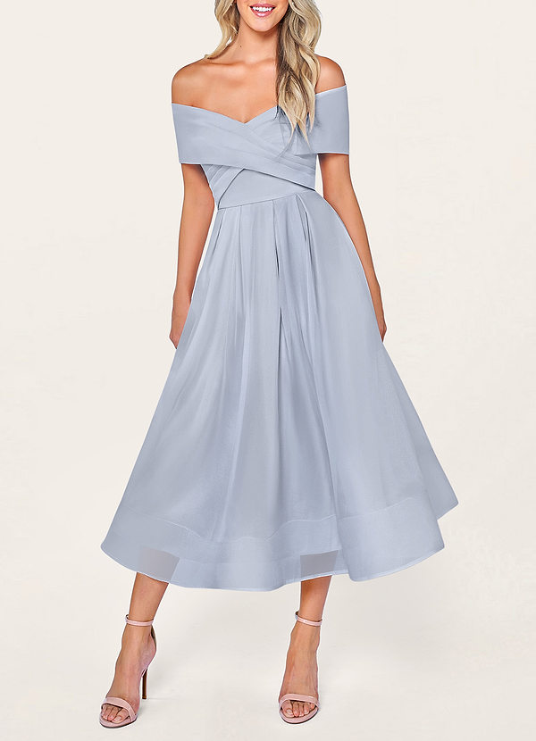 front Dear To My Heart Light Blue Off-The-Shoulder Midi Dress