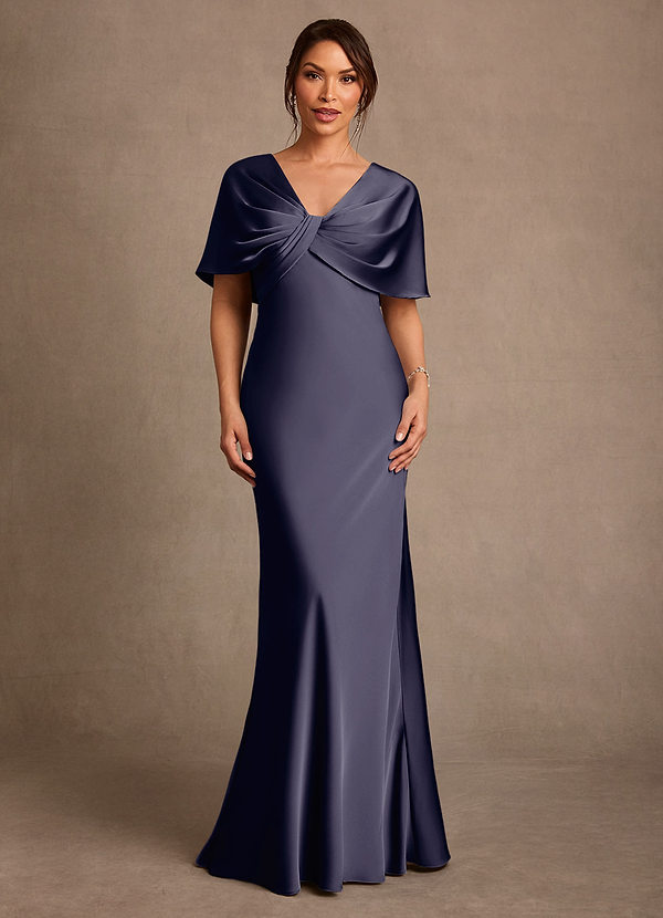 Azazie Dosia Kjoler til brudens mor Skede Plisseret Stræk satin Gulv-længde Kjole image1