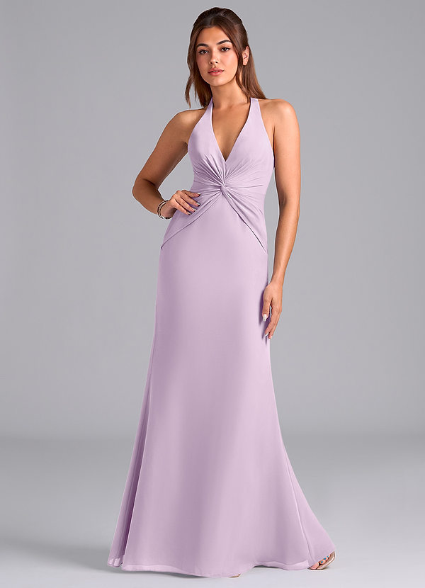 Azazie Valerie Bruidsmeisjes Jurken Jurk van Chiffon met Zeemeermin Geplooid Frosted Lila image1