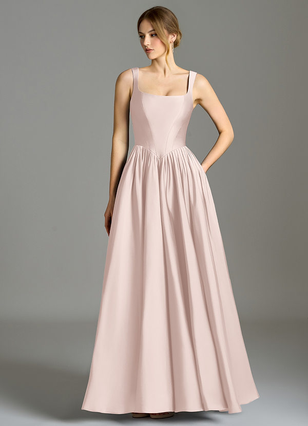 Azazie Verina Bridesmaid Dresses Blushing Pink A-Line Pleated Stretch Satin Dress image1