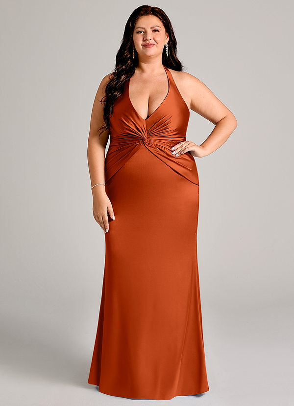 Azazie Valerie Bridesmaid Dresses Paprika Mermaid Pleated Stretch Satin Dress image1