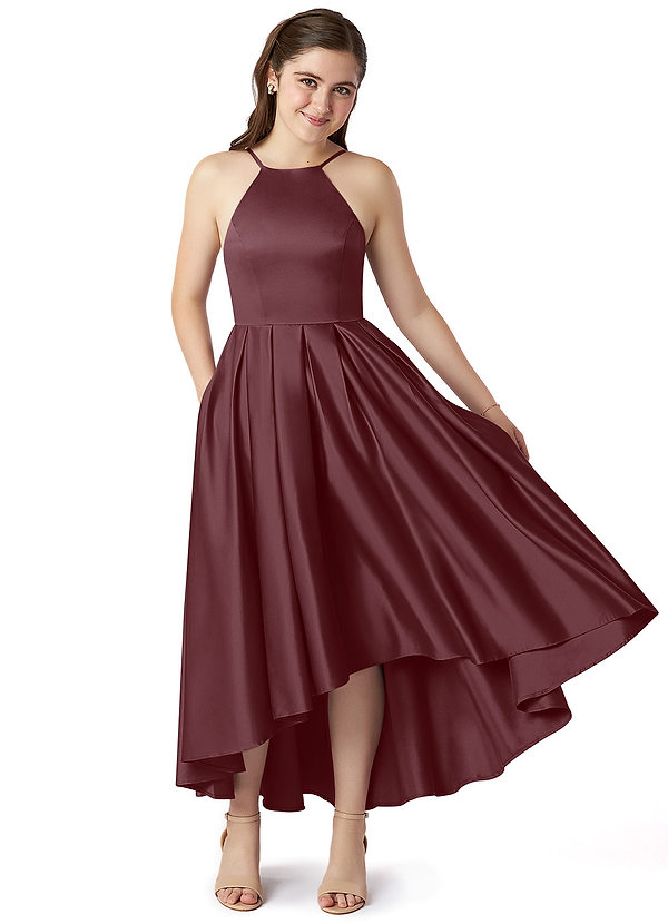 Azazie Jemima Junior A-Linie mit Taschen Stretch-Satin Kleid Sangria image1