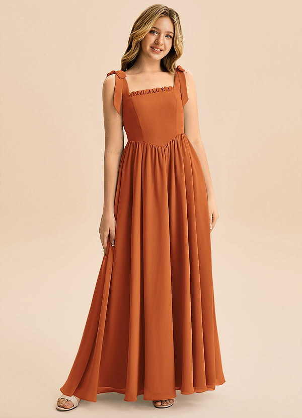 Azazie Delia Junior Abito A-Line in Chiffon Fiocco Cannella image1