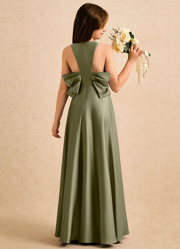 Azazie Nisha Girls Formal Sukienki dla dziewczynek sypiących kwiaty Linia A Pofałdowany Satyna elastyczna Długość podłogi Sukienka image1