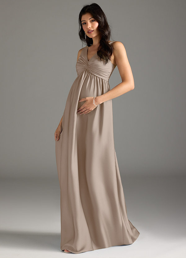 Yetta Maternity Bridesmaid Dresses A-Line Pleated Stretch Satin Floor-Length Dress image1