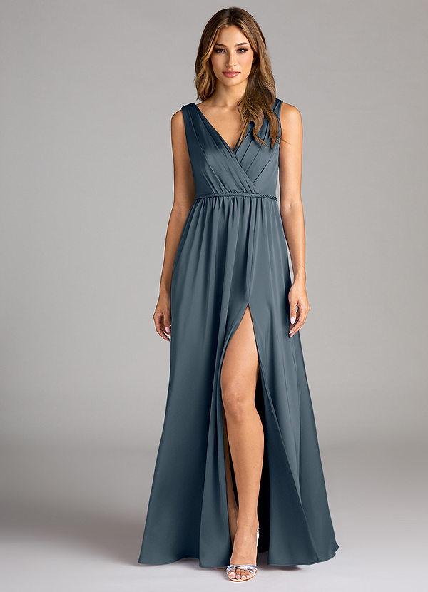 Azazie Tanicia Bridesmaid Dresses Twilight A-Line Pleated Stretch Satin Dress image1