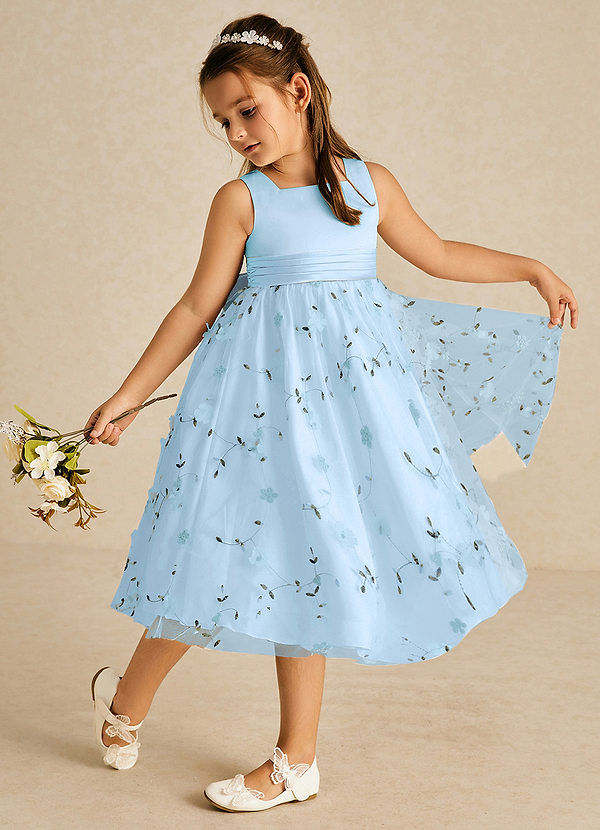 Azazie Pollie Flower Girl Dresses Sky Blue A-Line Bow Tulle Dress image1