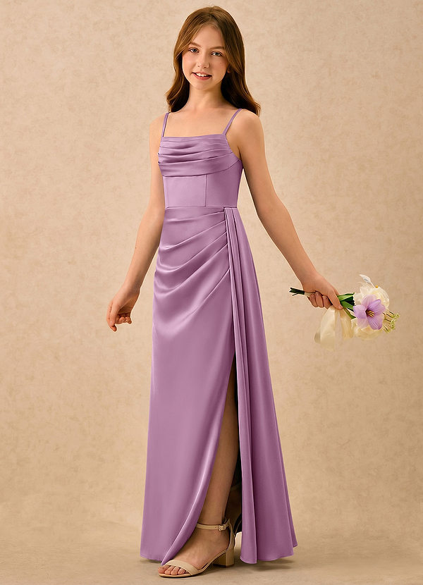 Azazie Shyla Girls Formal Bloemenmeisjesjurken Kolom Jurk van Stretch Satijn Geplooid Blauweregen image1