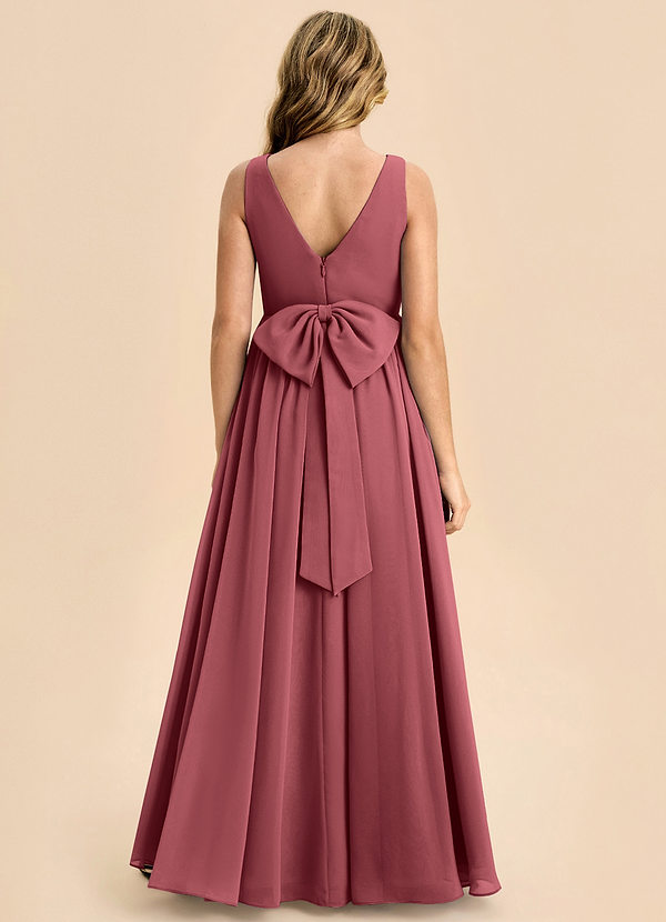 Azazie Hathaway Junior Merlot A-Line Bow Chiffon Dress image1