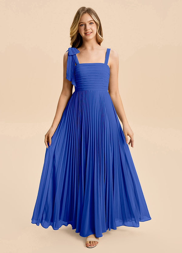 Azazie Rudy Junior Vestido de Azul Real de Gasa de Corte en A con Plisado image1