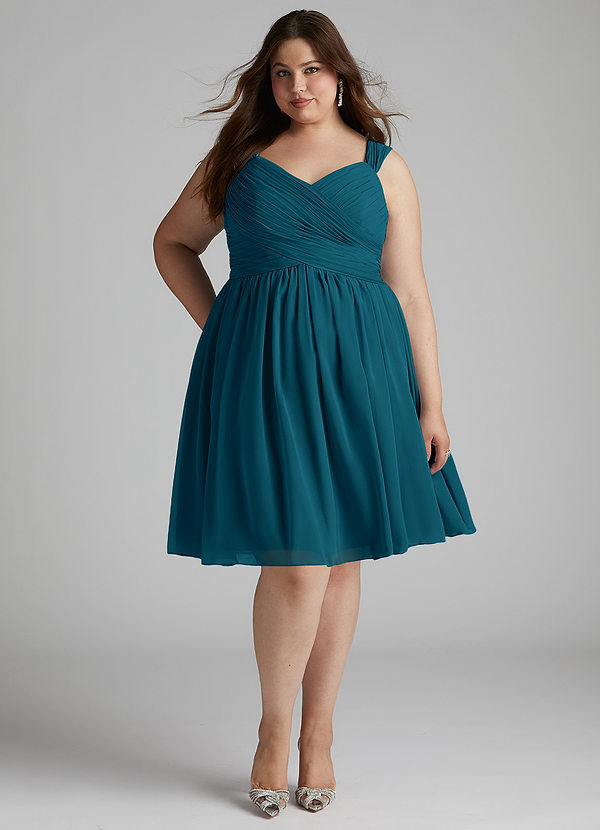 Azazie Angie Robes Demoiselle d'honneur Robe Trapèze en Mousseline de soie Corset Bleu Encre image1