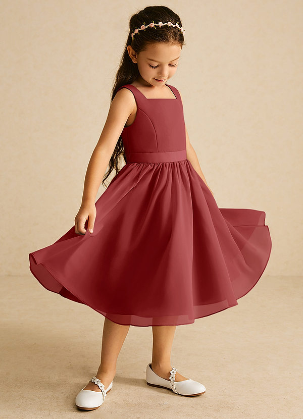 Azazie Ari Flower Girl Dresses Rust A-Line Sleeveless Chiffon Dress image1