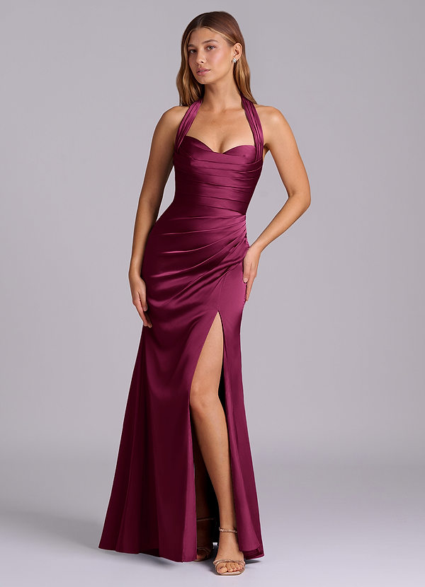 Destiny Bridesmaid Dresses Red Plum Mermaid Sweetheart Neckline Stretch Satin Dress image1