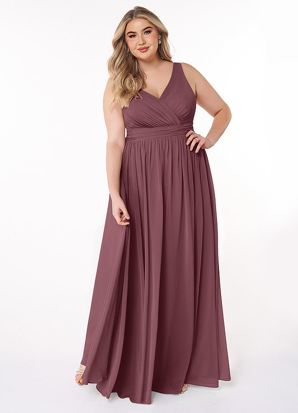 Azazie Kora Brautjungfernkleider A-Linie Plissee Chiffon Kleid Sangria image1