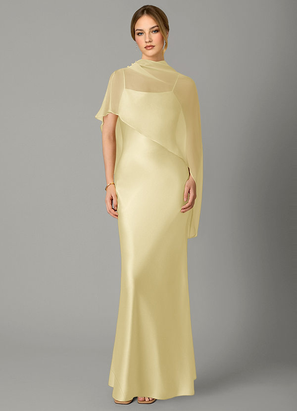 Azazie Jaleesa Robes de demoiselle d'honneur Robe Fourreau en Satin extensible Col haut Sorbet Citron image1