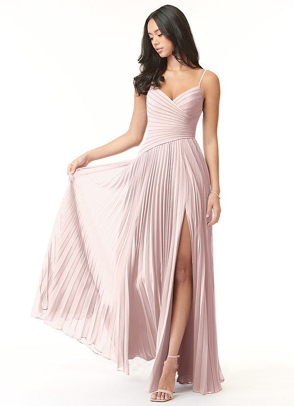 Azazie Vini Brautjungfernkleider A-Linie V-Hals Gefaltet Chiffon Kleid Zartrosa image1