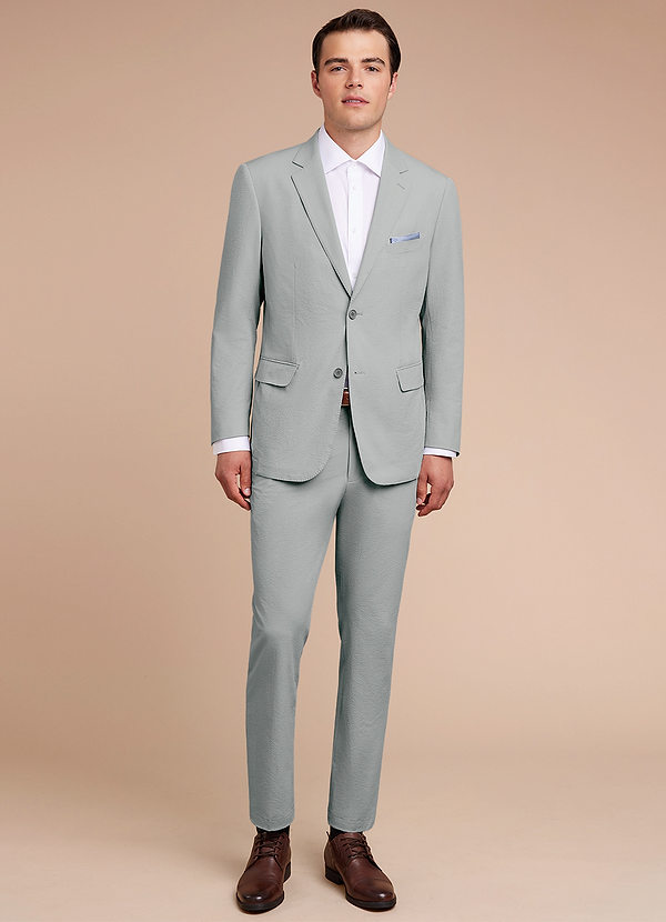 front Miles Light Grey Seersucker Trousers Suit