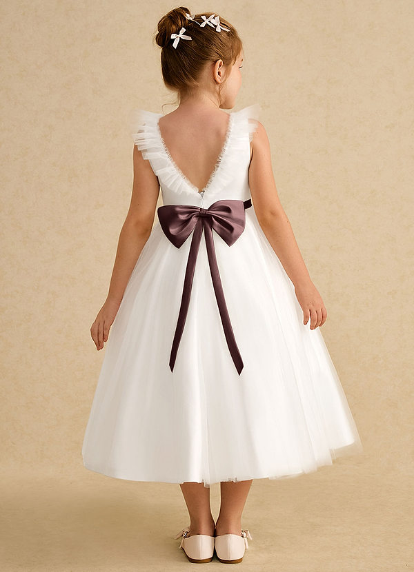 Azazie Amber Robes de Fillette d'Honneur Robe Trapèze en Tulle Arc Ivoire Expresso image1