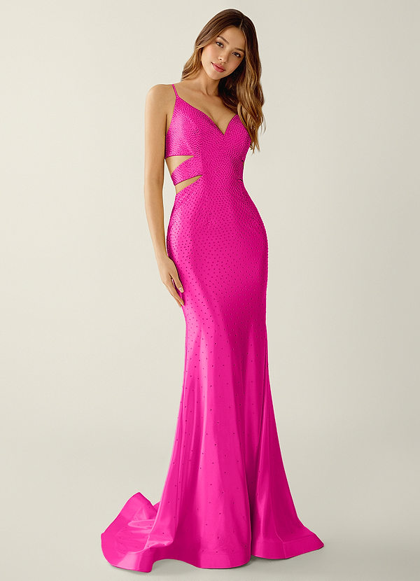 Lumina Fucsia Abito da ballo con corsetto e scollo a V e strass image1