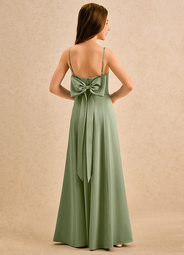 Azazie Chamomile Girls Formal Abiti da Damigella Bambina Abito A-Line in Raso Elasticizzato Plissettato Pistacchio image1