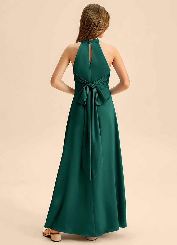 Azazie Beah Junior Emerald A-Line Pleated Stretch Satin Dress image1