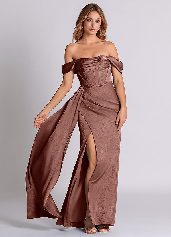 Azazie Amyra Brudtärneklänningar Klä av Sjöjungfru i Jacquard Av axeln Espresso image1