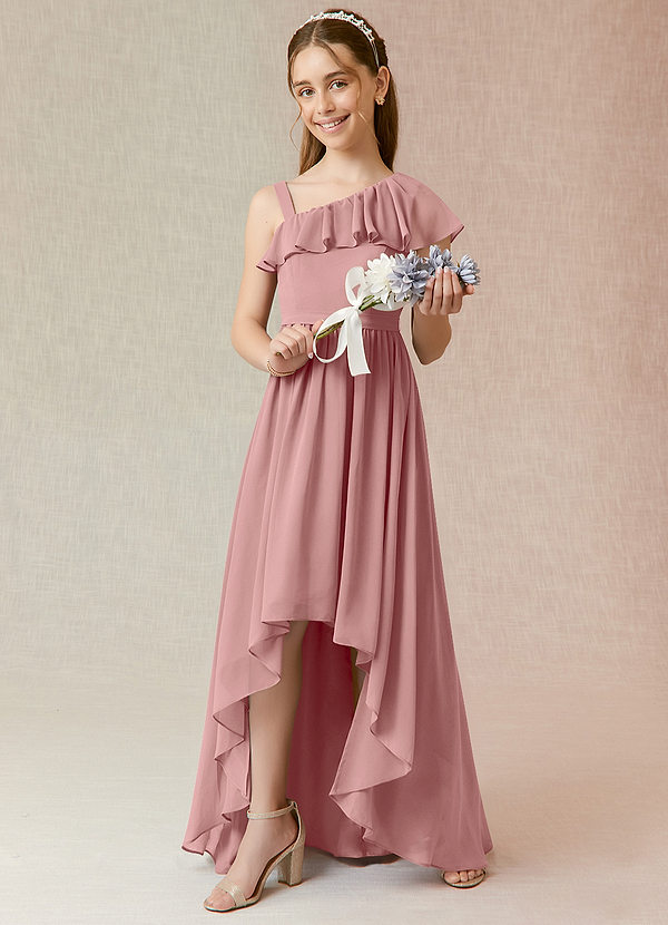 Azazie Mango Junior Jurk van Chiffon met A-Lijn Ruches Stoffige Roos image1