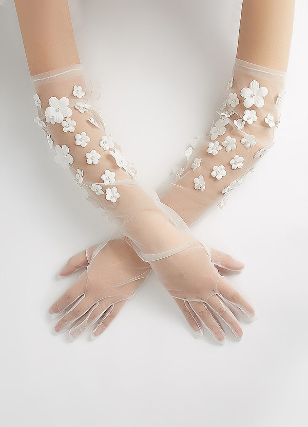 front Floral Embellished Tulle Gloves