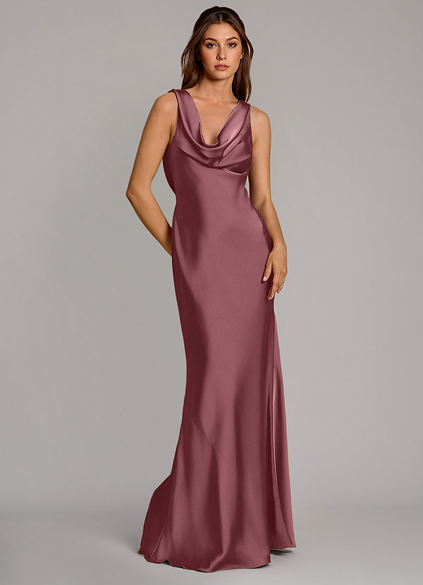 Azazie Cheryl Vestidos de dama de honor Vestido Rosa Del Desierto de Satén Elástico de Corte Sirena image1