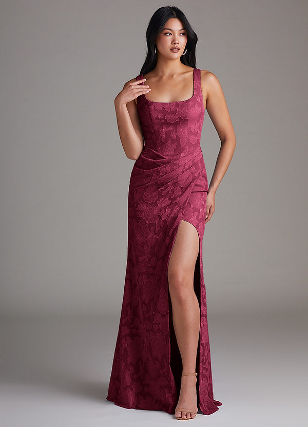 Mero Bridesmaid Dresses Burgundy Sheath Pleated Floral Burnout Dress image1