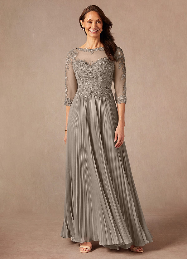 Azazie Corinne Brautmutterkleider A-Linie Pailletten Chiffon Kleid Taupe image1
