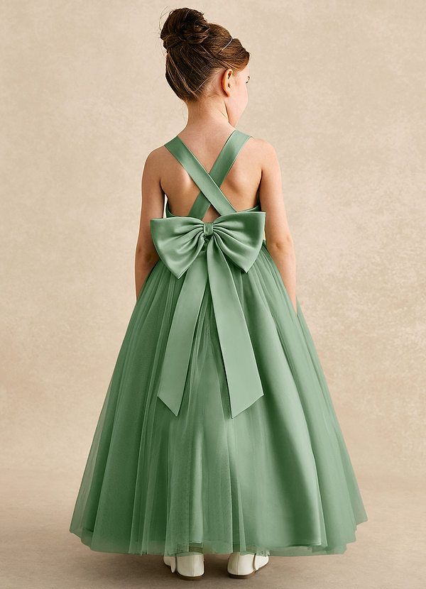 Azazie Peanut Robes de Fillette d'Honneur Robe Trapèze en Tulle Bretelle Matcha image1