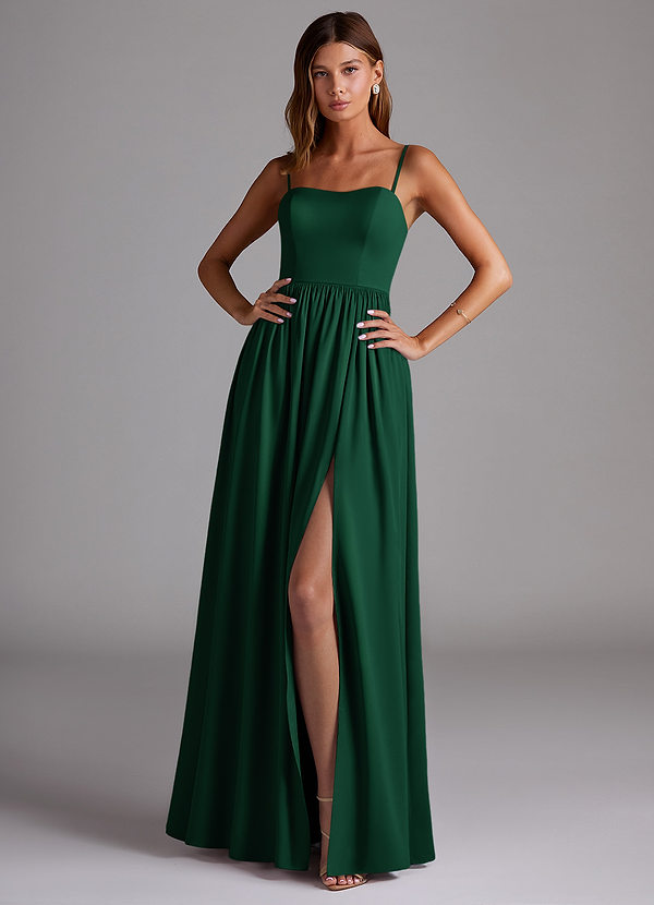 Azazie Calianna Brautjungfernkleider Wandelbar A-Linie Schulterfrei Stretch-Satin Kleid Dunkelgrün image1