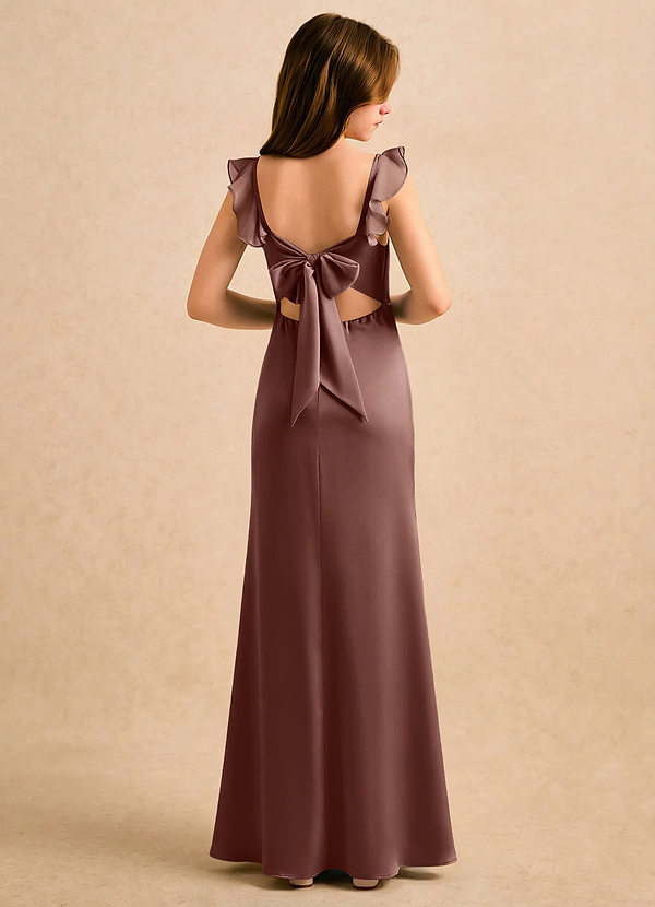 Azazie Novalie Girls Formal Flower Girl Dresses Espresso Mermaid Bow Stretch Satin Dress image1