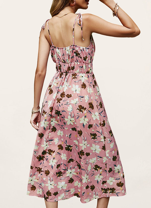 back Ange de l'après-midi Rose Robe mi-longue à imprimé floral