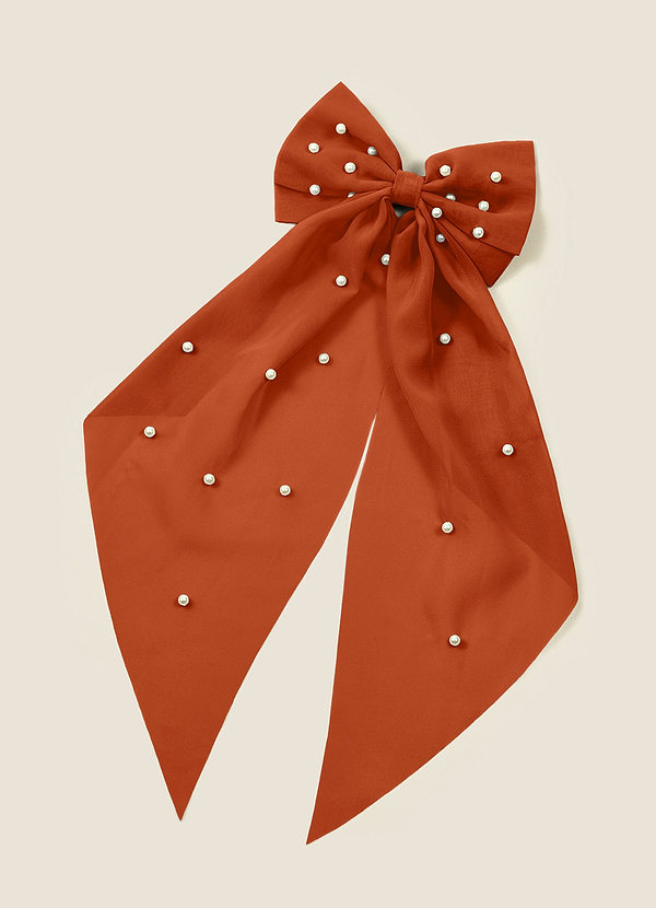 front Presilha de cabelo com laço de chiffon e pérolas em cores combinando