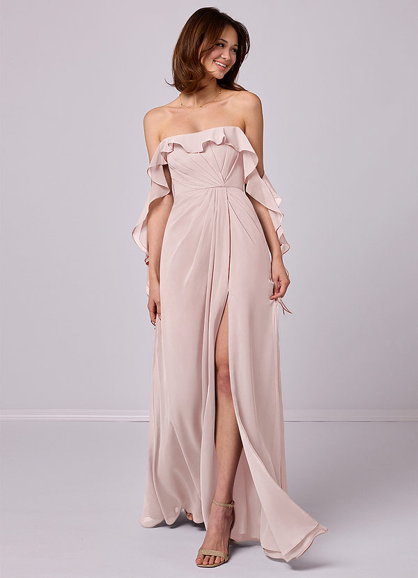 Barbie ♥ Azazie Bridesmaid Dresses Blushing Pink A-Line Off the Shoulder Chiffon Convertible Dress image1