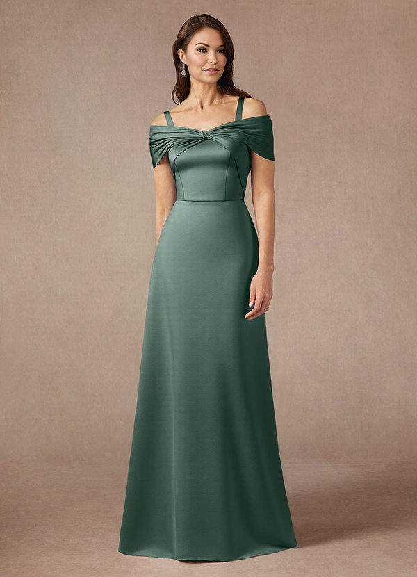 Azazie Amelia Vestidos de Madre de la Novia Vestido de Musgo Marino de Satén Elástico de Corte En A con Vestidos sin tirantes image1