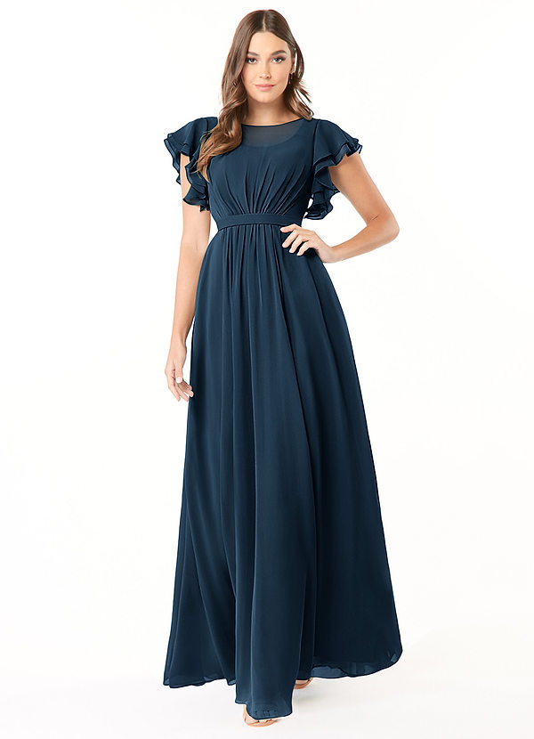 Daphne Modest Bridesmaid Dresses A-Line Ruffled Chiffon Floor-Length Dress image1