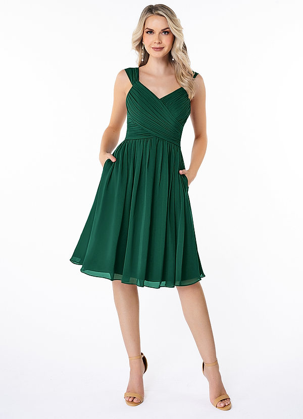 Azazie Angie Bridesmaid Dresses Emerald A-Line Corset Chiffon Dress image1