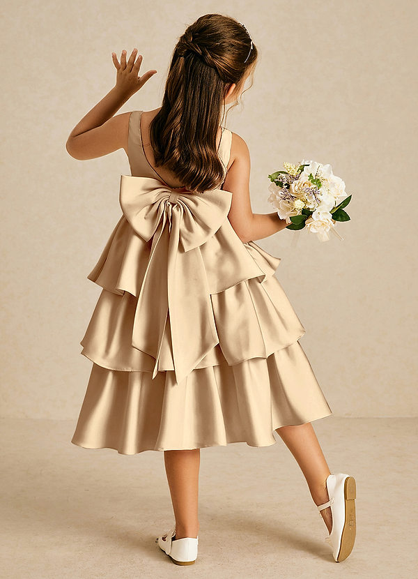 Azazie Margery Blumenkinder Kleider A-Linie Schleifen Stretch-Satin Kleid Champagner image1