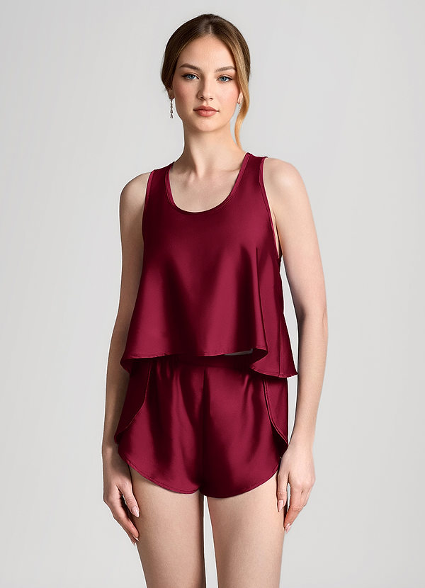 front Bourgogne Pyjamasset med satinblad och racerback-motiv och shorts