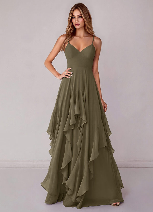 Azazie Zaina Bridesmaid Dresses Willow Green A-Line Chiffon Dress image1