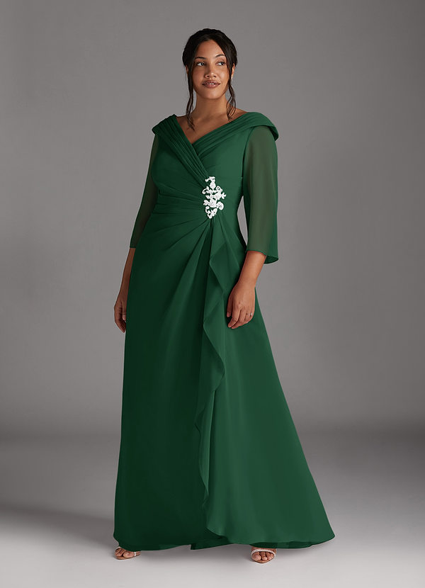 Azazie Jaycee Brautmutterkleider A-Linie Chiffon Kleid Dunkelgrün image1